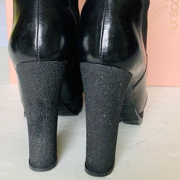 Shiny soft black real leather booties lightweight platform highcut ankle US 10 - Picture 7 of 9